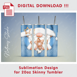 Cute Christmas Gnome - Seamless Sublimation Pattern - 20oz SKINNY TUMBLER - Full Tumbler Wrap