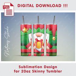 Cute Christmas Elf - Seamless Sublimation Pattern - 20oz SKINNY TUMBLER - Full Tumbler Wrap