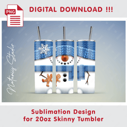Cute Christmas Snowman - Seamless Sublimation Pattern - 20oz SKINNY TUMBLER - Full Tumbler Wrap