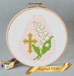 Easter lilies of the valley pattern pdf cross stitch, Easy embroidery DIY, small pattern egg
