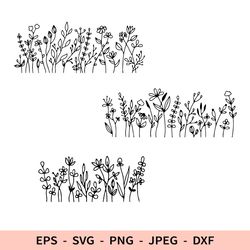 Wildflowers Svg Field Flowers File for Cricut Set Floral Outline dxf for laser cut