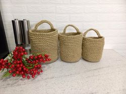 HANGING WALL storage basket Crochet jute basket with handle Kitchen wall decor Eco friendly product Boho decor Gift