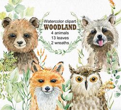 Woodland animals clipart, nursery art.