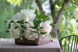 White flowers bouquet photography, digital photo of peonies in a basket, floral still life picture download