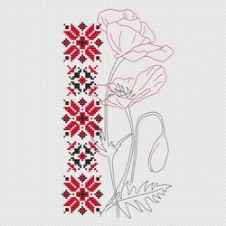 Poppies of Ukraine cross stitch pattern Poppy Flower with ornament Flower Blackwork Ornament Floral cross stitch pattern
