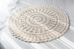 carpet, crochet rug, round carpet, ECRU crochet rug, hand knitted rug