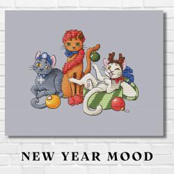 "New Year mood" crossstitch pattern with a cat