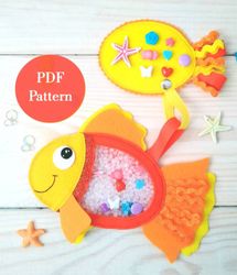 PDF Felt Pattern, Pattern & tutorial, Spy Busy Bag FISH, Felt Sewing pattern bab, Red fish, Felt activity book pattern