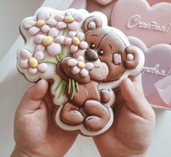 Custom stamp cookie cutters for cake topper gingerbread decor Bear with flowers cutters sugar cookies polimer clay