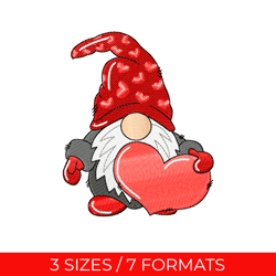 Valentines Day gnome,  Embroidery design, Embroidery file, Pes embroidery, Jef embroidery, Valentines Day embroidery
