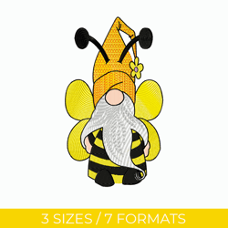 Bee, Summer embroidery, Embroidery file, Pes embroidery designs, Bee embroidery, Honeybee embroidery, Gnome embroidery