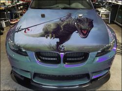 Vinyl Car Hood Wrap Full Color Graphics Decal Dinosaur and Warrior Sticker