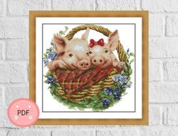 Pig Cross Stitch Pattern, Cute Pig Couple,Animal X Stith Chart, Farm Animals,Instant Download,Pdf