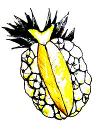 Juicy tropical fruit pineapple, graphics, stylization, illustration