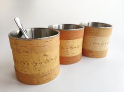 Mugs of birch bark, with ornament, mugs handmade, cup for coffee, set of 3 mugs