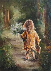 Original painting Walking in the woods small oil painting impressionism