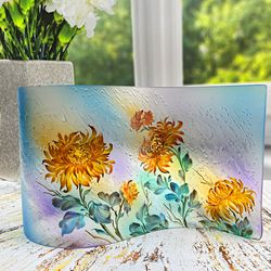 Painting Flower Glass Wave Art Stained Glass Hand Painted Glass Glass Screen