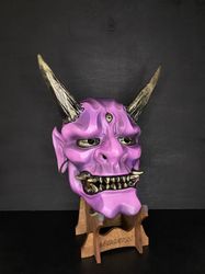 Japanese Purple Oni Mask, Wearable, Wall mask, Yokai mask, Kabuki mask, Noh mask, Resin hannya mask for cosplay