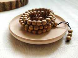 Handmade acacia wood rosary bracelet 108 beads, mala 108 beads for meditation, organic wood Prayer Rosary Bracelet