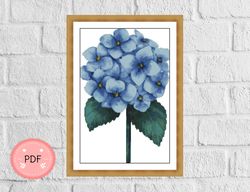 Hydrangea Cross Stitch Pattern ,Blue Hydrangeas,Flower X Stitch Pattern, Pdf, Instant Download , Floral Pattern