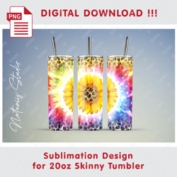Tie Dye Sunflower Template - Seamless Sublimation Pattern - 20oz SKINNY TUMBLER - Full Tumbler Wrap