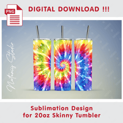 Tie Dye Rainbow Template - Seamless Sublimation Pattern - 20oz SKINNY TUMBLER - Full Tumbler Wrap