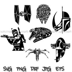 Millennium Falcon SVG bundle, Minimalist Star wars Cricut Design, star wars svg, han solo SVG, chewbacca SVG, falcon SVG