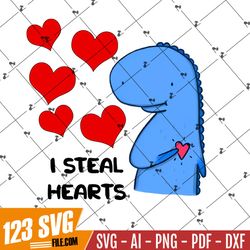 Valentine PNG Digital Download | Hand Drawn Digital Design | Sublimation Download | Whimsical Hearts | Dino | Dinosaur |