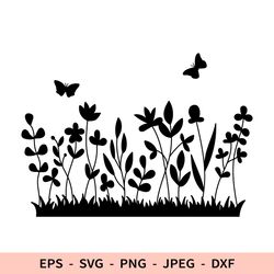 Wildflowers Svg Field Flowers File for Cricut Butterfly Silhouette dxf for laser cut