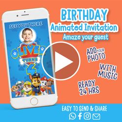 Paw Patrol Invitation, Video Invitation, Animated Invitations, Paw Patrol Party Invitations