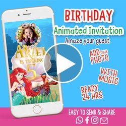Little Mermaid Birthday Video Invitation, Animated Invitations, Little Mermaid Party Invitations, Ariel Invitation