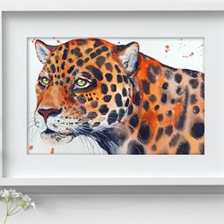 Leopard watercolor, wild animals painting original animal watercolor art by Anne Gorywine