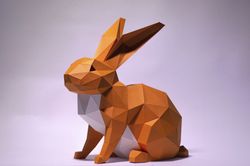 Bunny Sitting Paper Craft, Digital Template, Origami, PDF Download DIY, Low Poly, Trophy, Sculpture, Rabbit Model