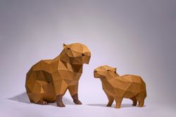 Capybaras Paper Craft, Digital Template, Origami, PDF Download DIY, Low Poly, Trophy, Sculpture, Capybara Model