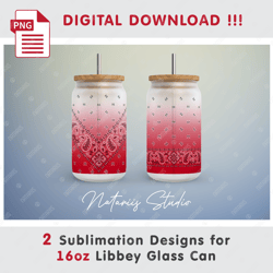 Bandana Sublimation Template - Seamless Patern - 16oz LIBBEY GLASS CAN - Full Can Wrap
