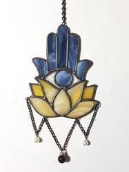 Hamsa Hand Stained Glass Succulent Suncatcher, Lotus Flower Car Mirror Charm, Evil Eye Window Hanging, Jewish Hannukah