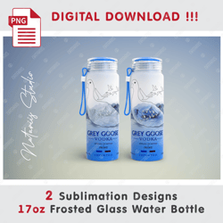 2 Inspired Grey Goose Templates - Seamless Sublimation Pattern - 17oz FROSTED BOTTLE - Full Wrap