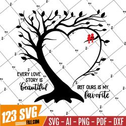 Sweetheart Tree SVG, PNG, Valentine SVG, Love Birds, Tree Silhouette, Anniversary Gift, Wedding Gift, Valentines Day Gif