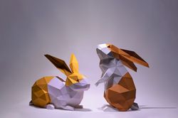 Bunny Rabbit Sitting And Bunny Rabbit standing up Paper Craft, Digital Template, Origami, Low Poly, Trophy, Sculpture
