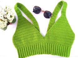 Green tank top with straps, Crochet Crop top, Green Top, Rainbow top, Crochet top, Summer crochet Top
