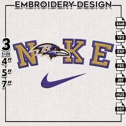 Nike Ravens NFL Embroidery Designs, Baltimore Ravens Football Embroidery files, NFL Teams, Machine embroidery designs