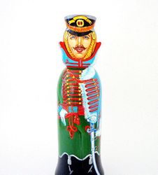 Russian Hussar wooden matryoshka bottle case hand-painted - Art made personalized wine box shtof