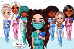 Nurse Gift Clipart, Nurse Png Bundle, Doctor Nurse Clipart, African American Girl Clipart, Nurse Fashion Illustration, H