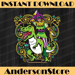 Jester Riding Dinosaur Mardi Gras Carnival Masquerade Party PNG Funny Design Fat Tuesday