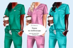Nurse Gift Clipart, Nurse Png Bundle, Doctor Nurse Clipart, African American Girl Clipart, Nurse Fashion Illustration, I