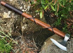 Great Dane Axe, Long Axe, Custom Smith Forged Axe, Carbon Steel Viking War Axe with Rose Wood Shaft, Medieval Birthday /