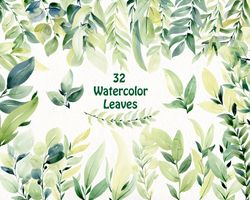 Watercolor Leaves Clipart, png.