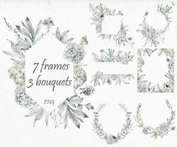 Watercolor Frames with Hydrangea, floral border clipart.