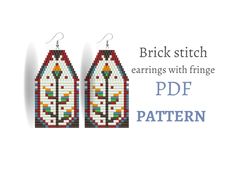 Earring pattern for beading - Brick stitch pattern for beaded fringe earrings - Native style inspired folk pattern