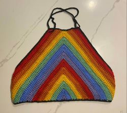 Crochet Halter Top, Crop top, Crochet Top, Rainbow top, Festival Crocheted Top, Boho Top, Gift for her, Retro style